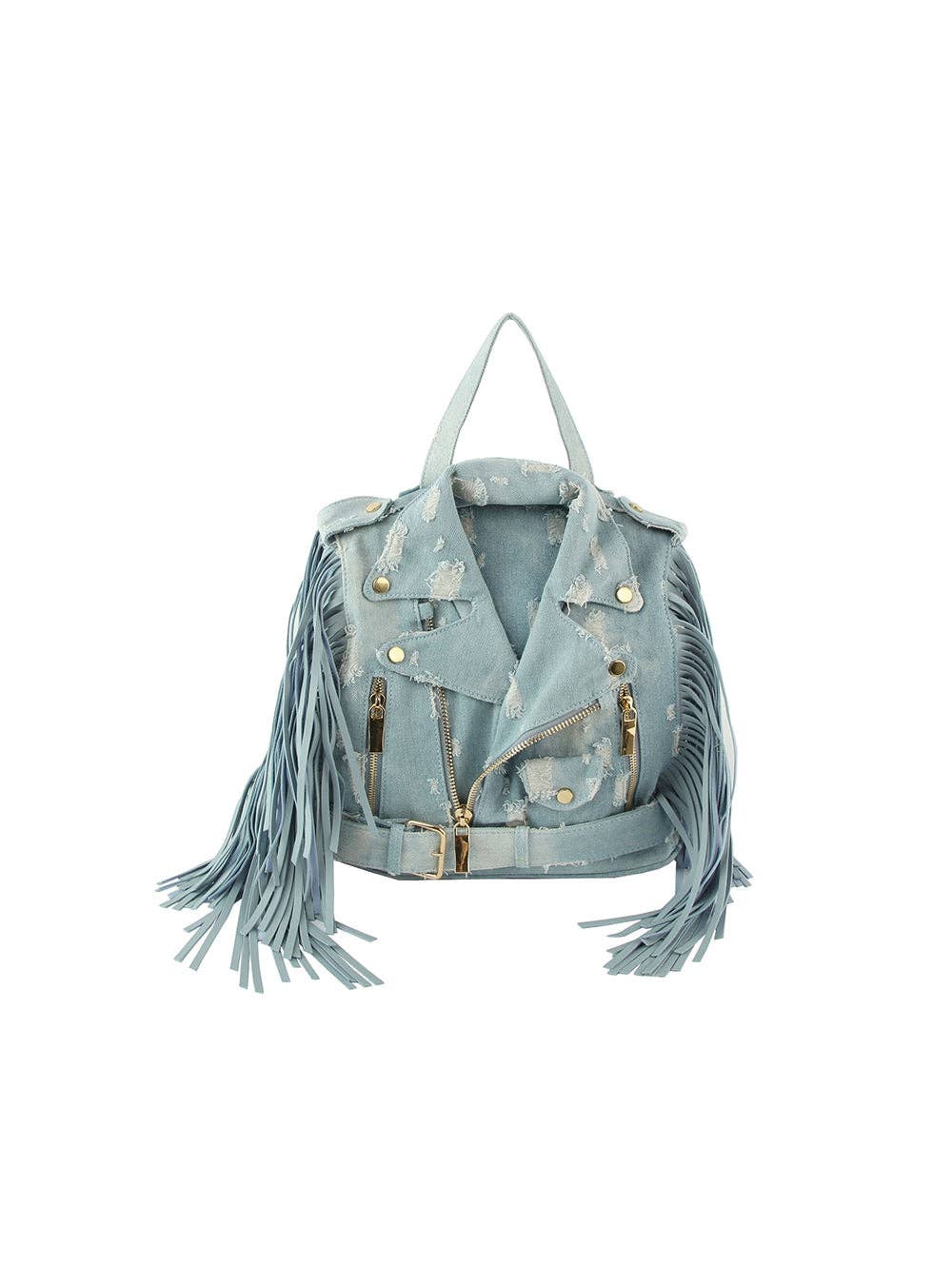 Fringe Motorcycle Jacket Backpack Handbag Factory Corp (Lt Denim)