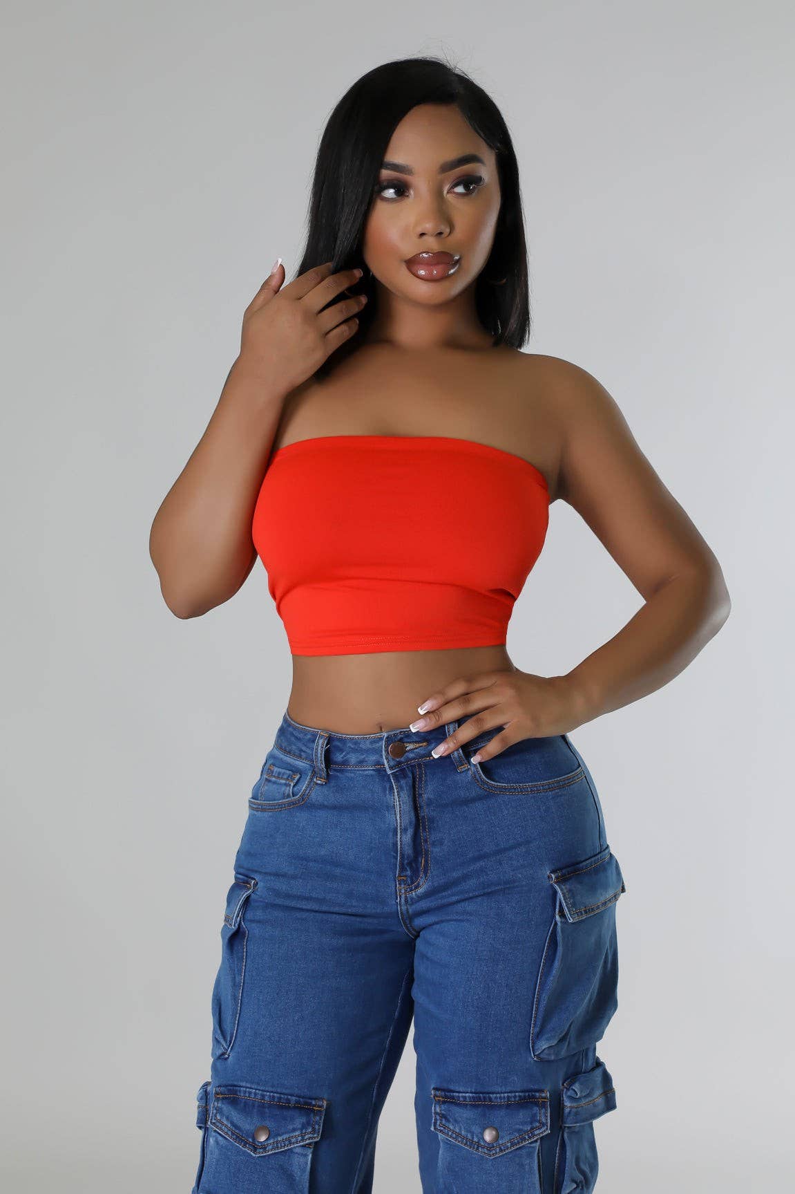 Double Layered Tube Crop Top 5besties inc (Red)