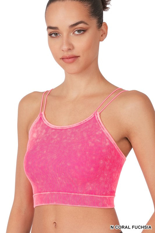 Washed Ribbed Seamless Double Strap Brami Zenana