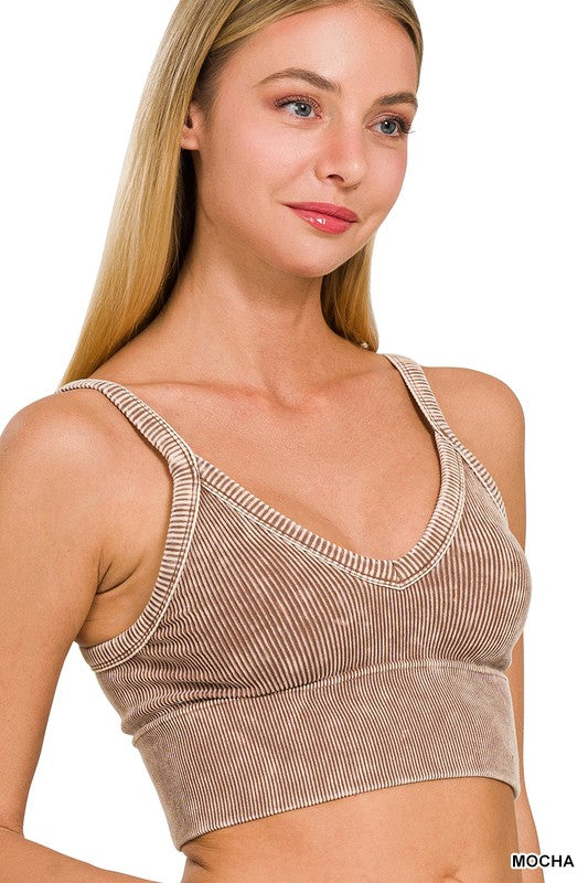Washed Ribbed Seamless V-Neck Cropped Cami Zenana