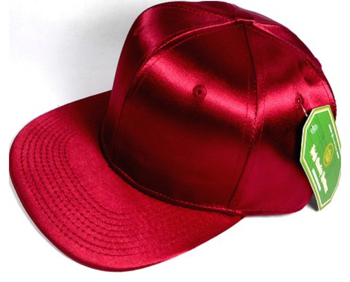 Faux Satin Silk Adult Flat Bill Brim Snap Hat
