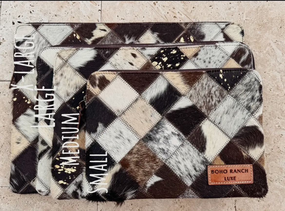 Small Boho Luxe Laptop Tech Sleeve Computer Bag Hairon Cowhide by Boho Ranch