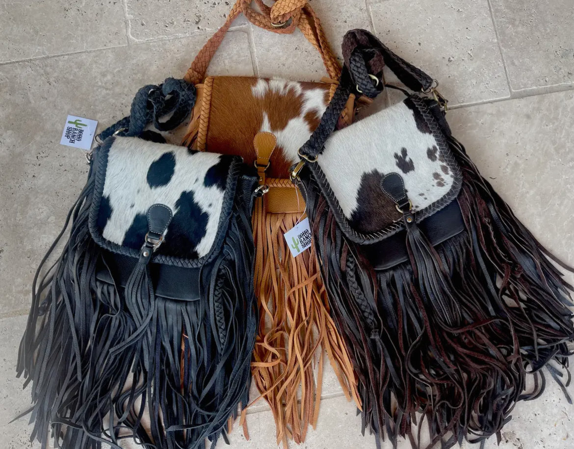 The Nancy Crossbody Genuine
Hairon Cowhide Leather Tassel by Boho Ranch