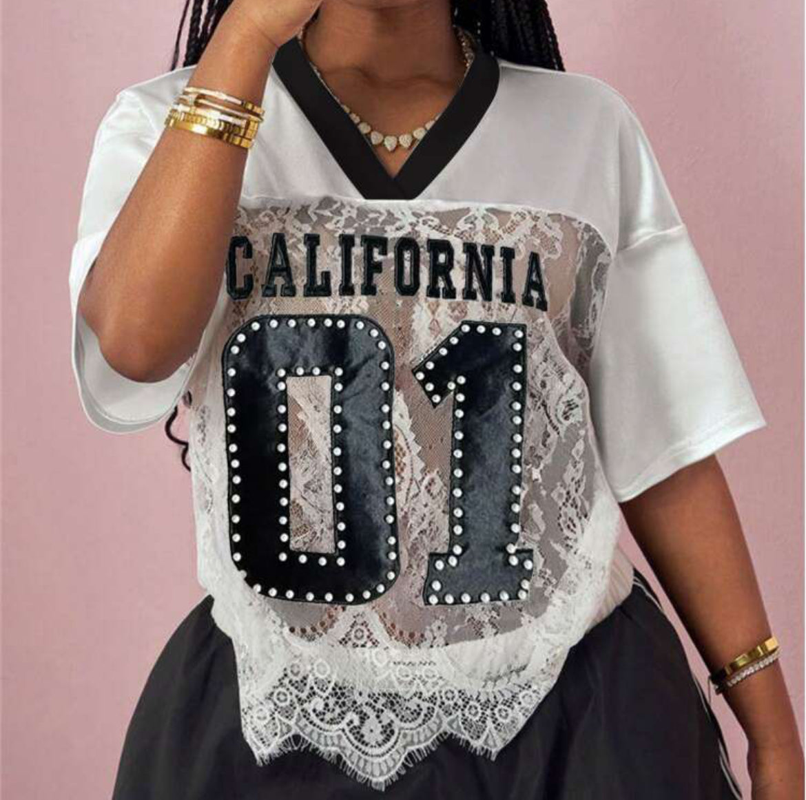 Authentic or California Edge Numbered Lace Sporty Jersey Top