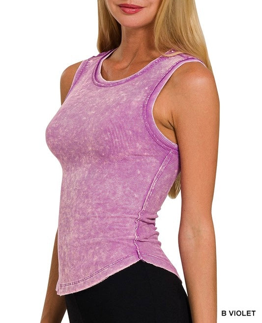 Washed Ribbed Tank Top with Exposed Seam Zenana