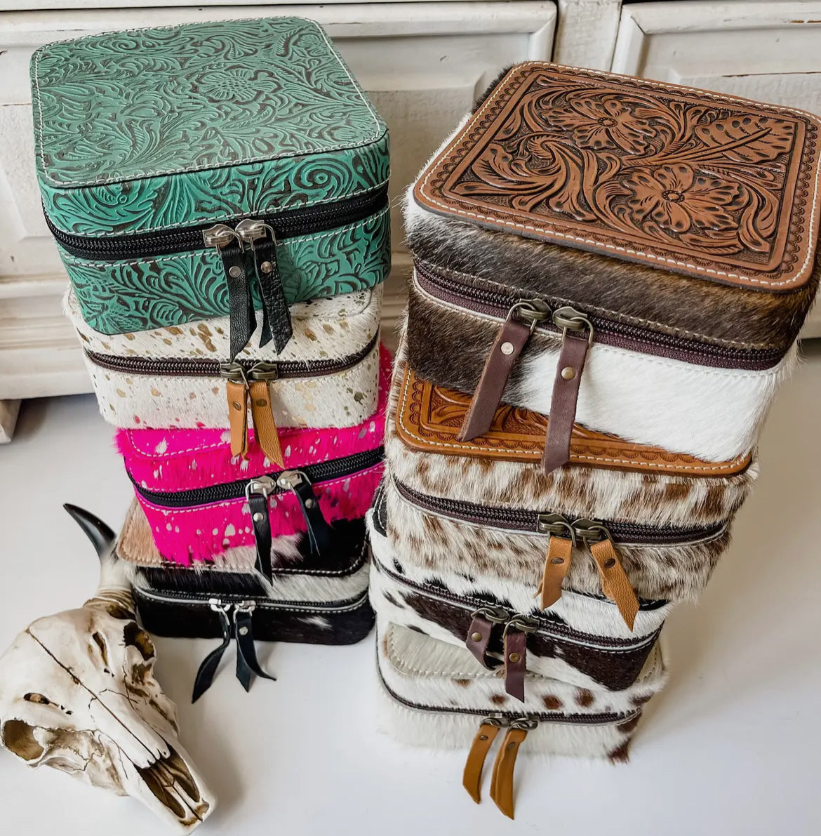 Large Cowhide Jewelry Box Western Travel Storage Gifts by Boho Ranch