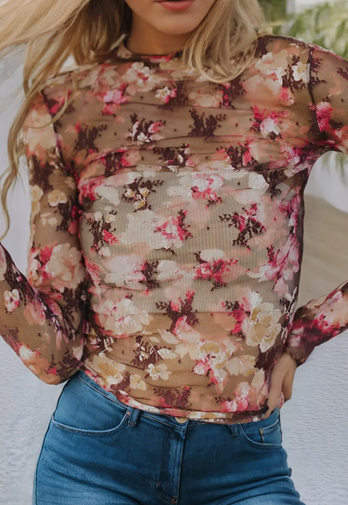 Floral Printed Mesh Top