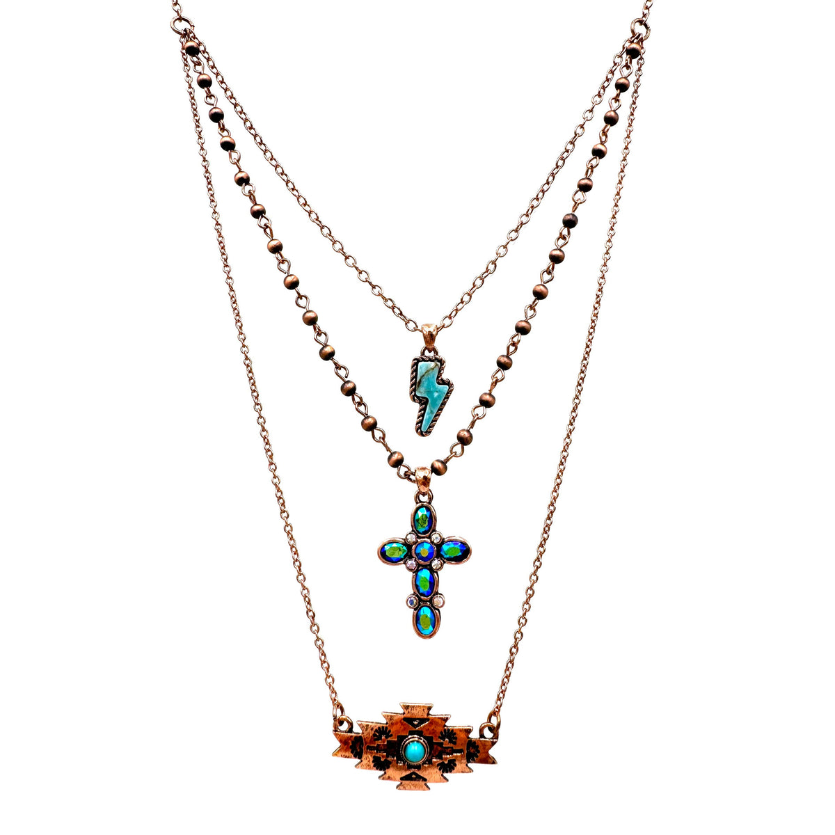 Ganado Cross Lightning Three Piece Necklace Lunar Deer