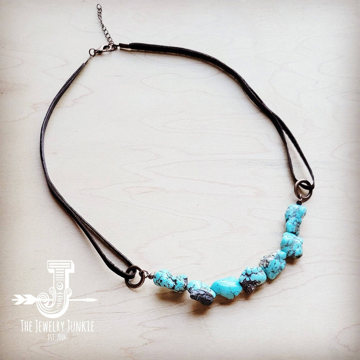 Genuine Blue Turquoise Necklace Leather Cord