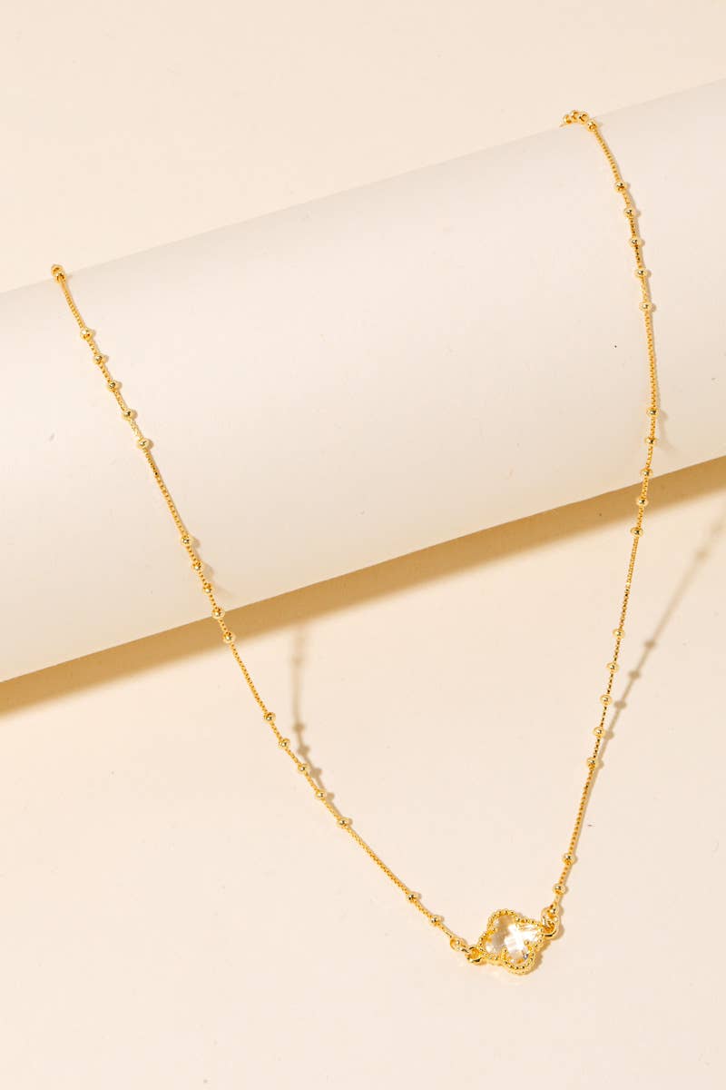 Gold Dipped Clear Clover Gem Pendant Necklace Anarchy Street