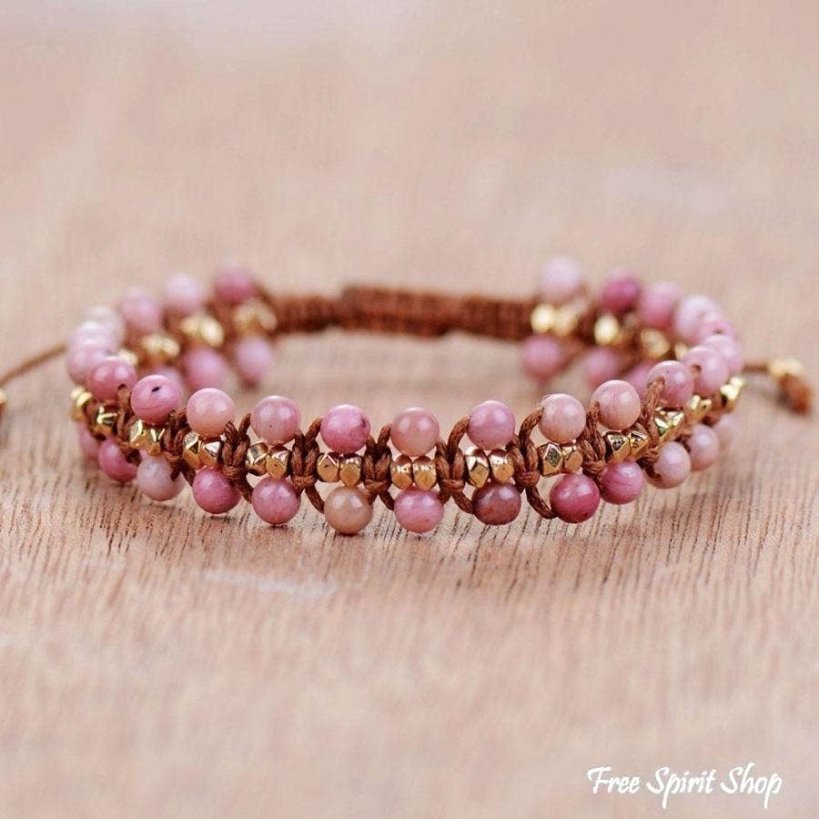 Handmade Natural Rhodonite Braided Bracelet