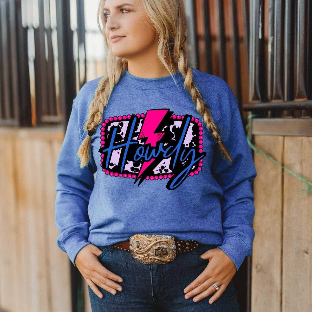 Howdy Lighting Bolt Cowprint Sweatshirt