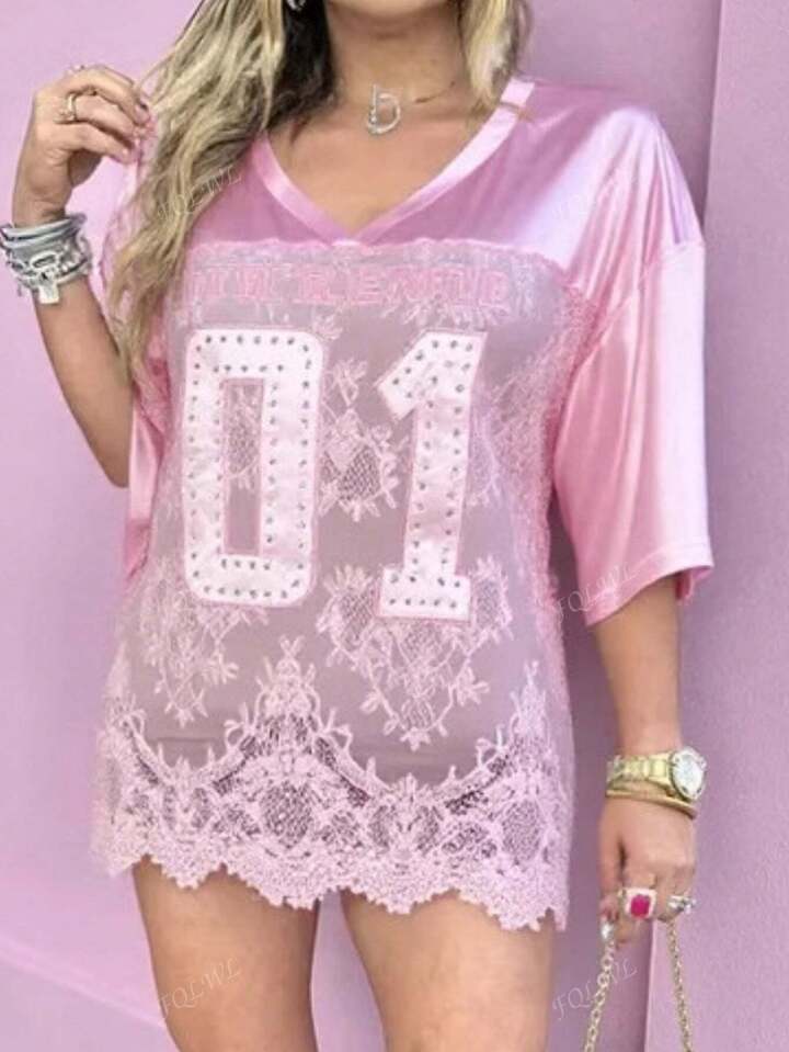 Authentic or California Edge Numbered Lace Sporty Jersey Top