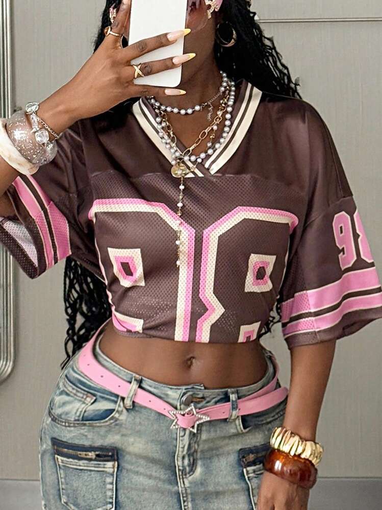 Brown and Pink Mesh Number 98 Jersey