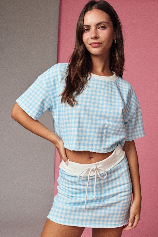 Gingham Cropped Tee and Skirt Set by Papermoon