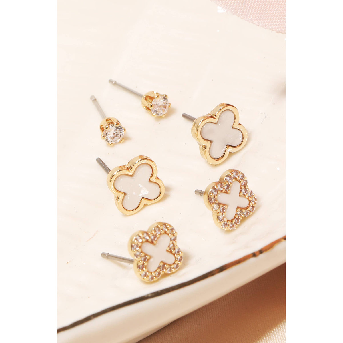 Gold Mixed Clover Stud Earrings Set Anarchy Street
