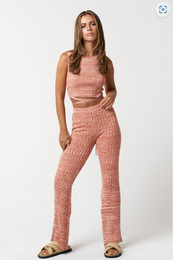 Rust Color Sweater Crop Top and Flared Pants Set by Blue Blush