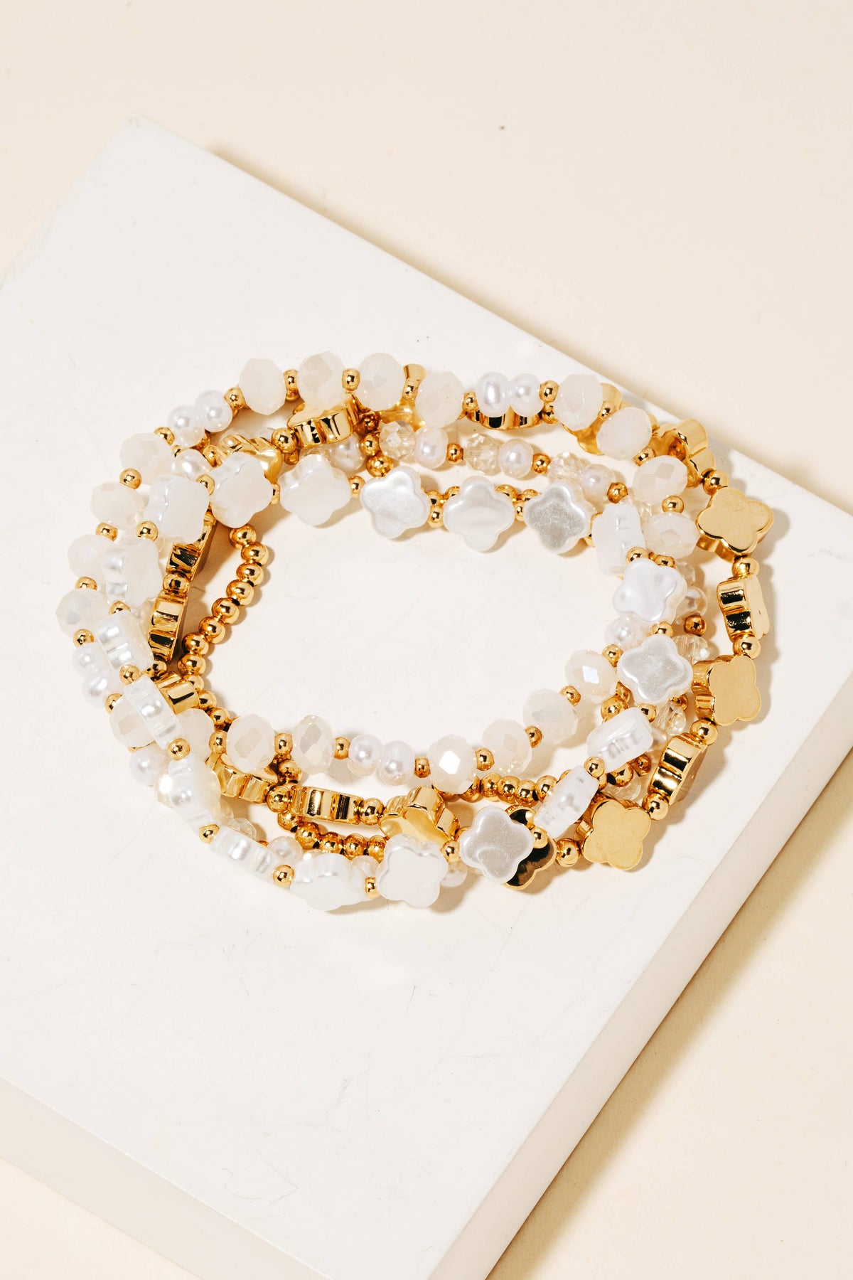 Pearl And Metallic Clover Beaded Bracelets Set Anarchy Street