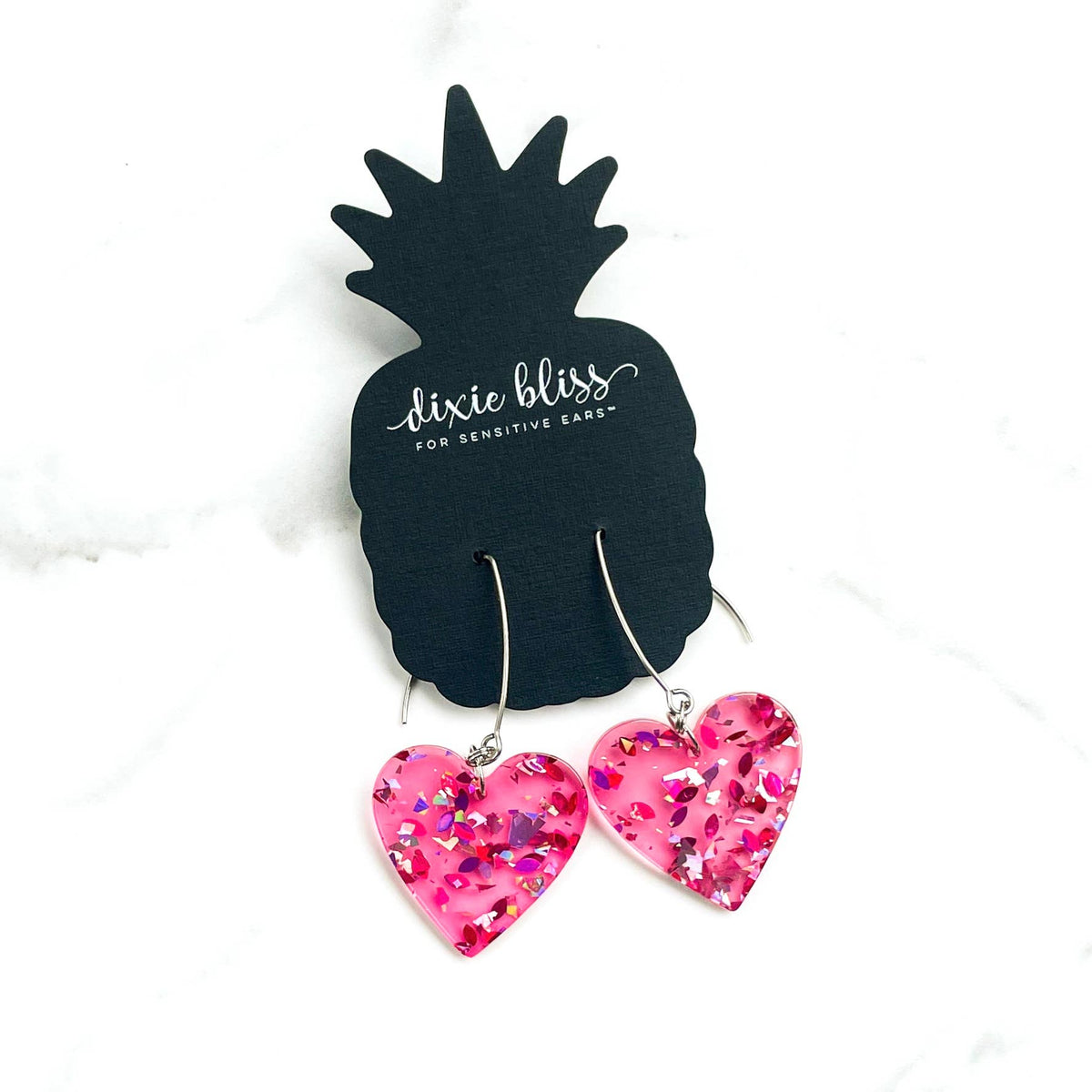 Pink Fullest Heart V Hook Earrings