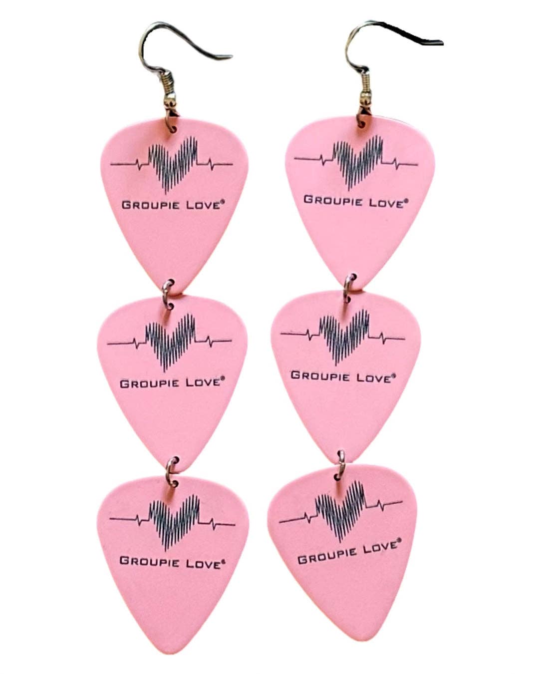 Pink Triple Guitar Pick Earrings Groupie Love