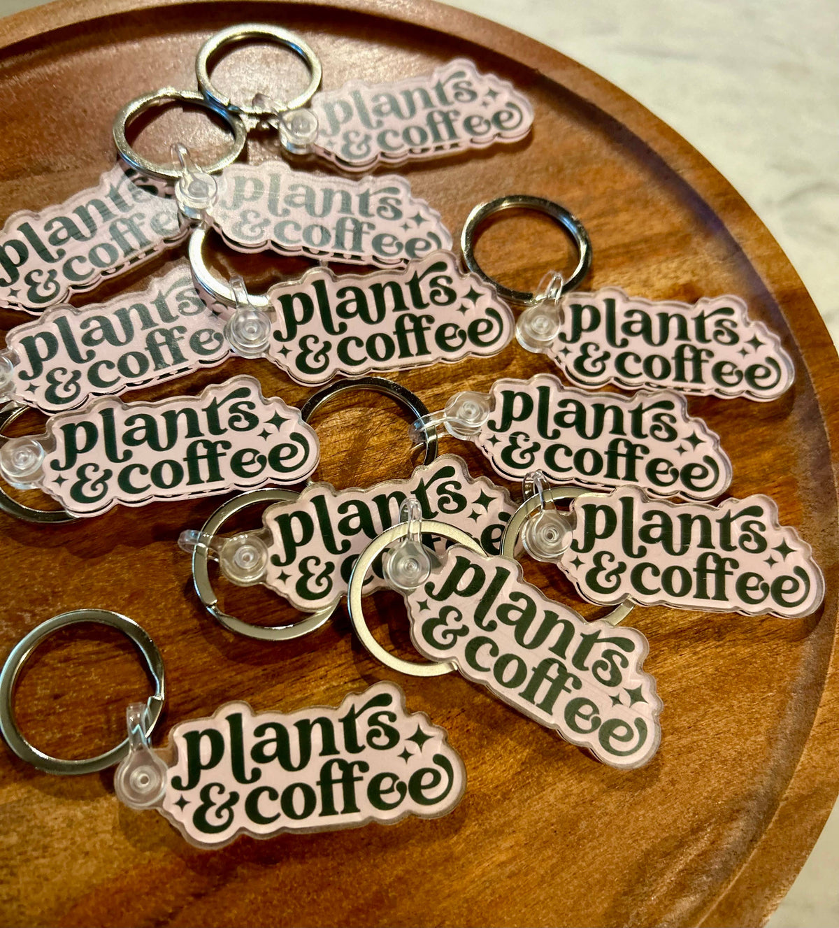 Plants & Coffee Keychain (light pink)