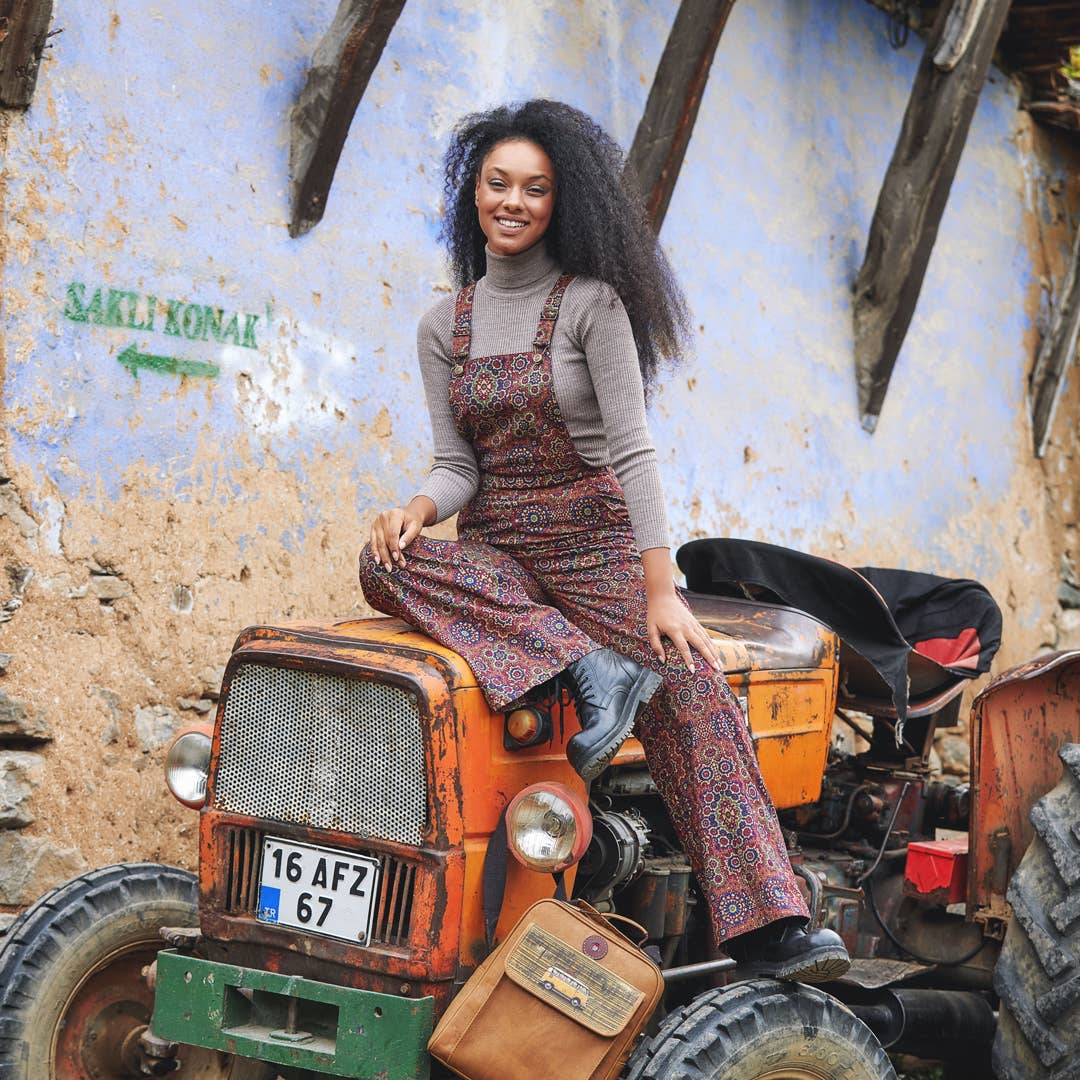 Retro Print Adjustable Buckle Straps Boho Jumpsuit