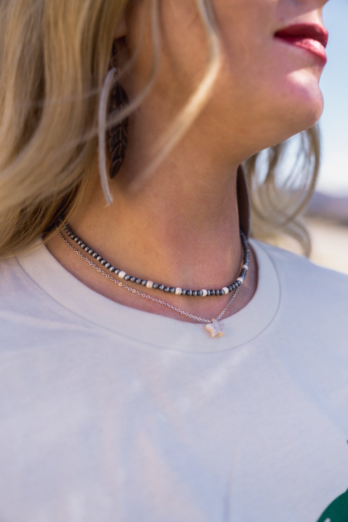 Star Layered Choker Necklace White by Boho Ranch