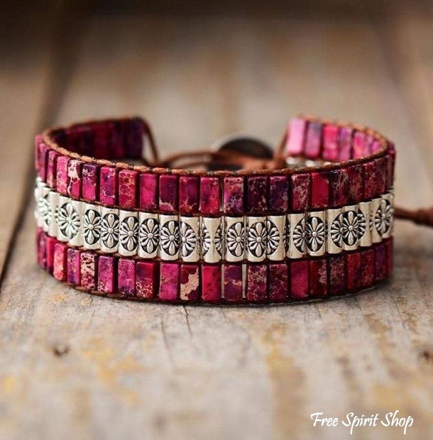 Tibetan Fushia Jasper Wrap Bracelet