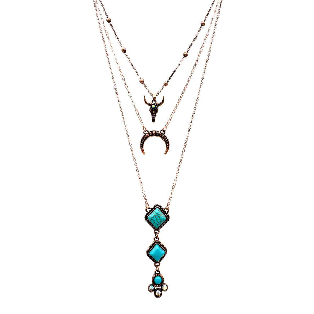 Turquoise Crescent Longhorn Three Piece Necklace Lunar Deer