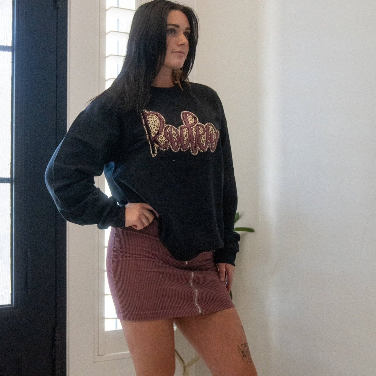 Velvet Rodeo Burgundy on Leopard Embroidered Sweatshirt by Buckin Barn