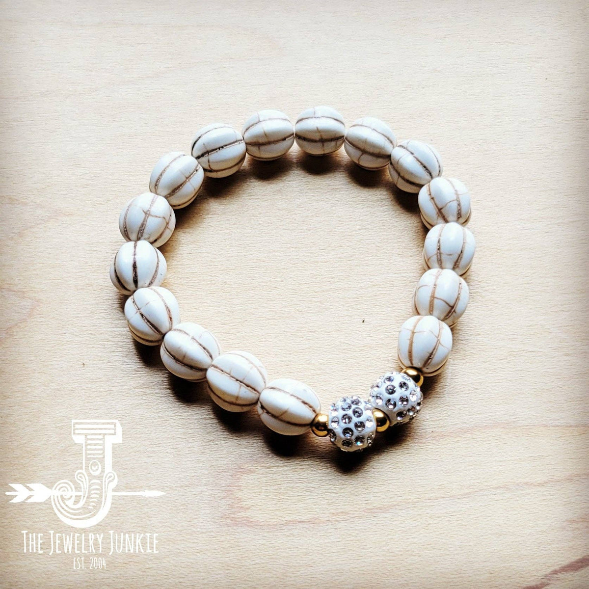 White Turquoise Melon Beaded Stretch Bracelet The Jewelry Junkie