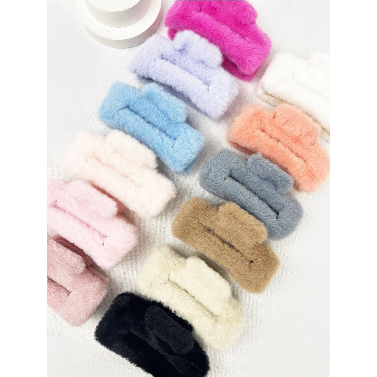 Large Rectangle Faux Fur Plush Hair Jaw Clip