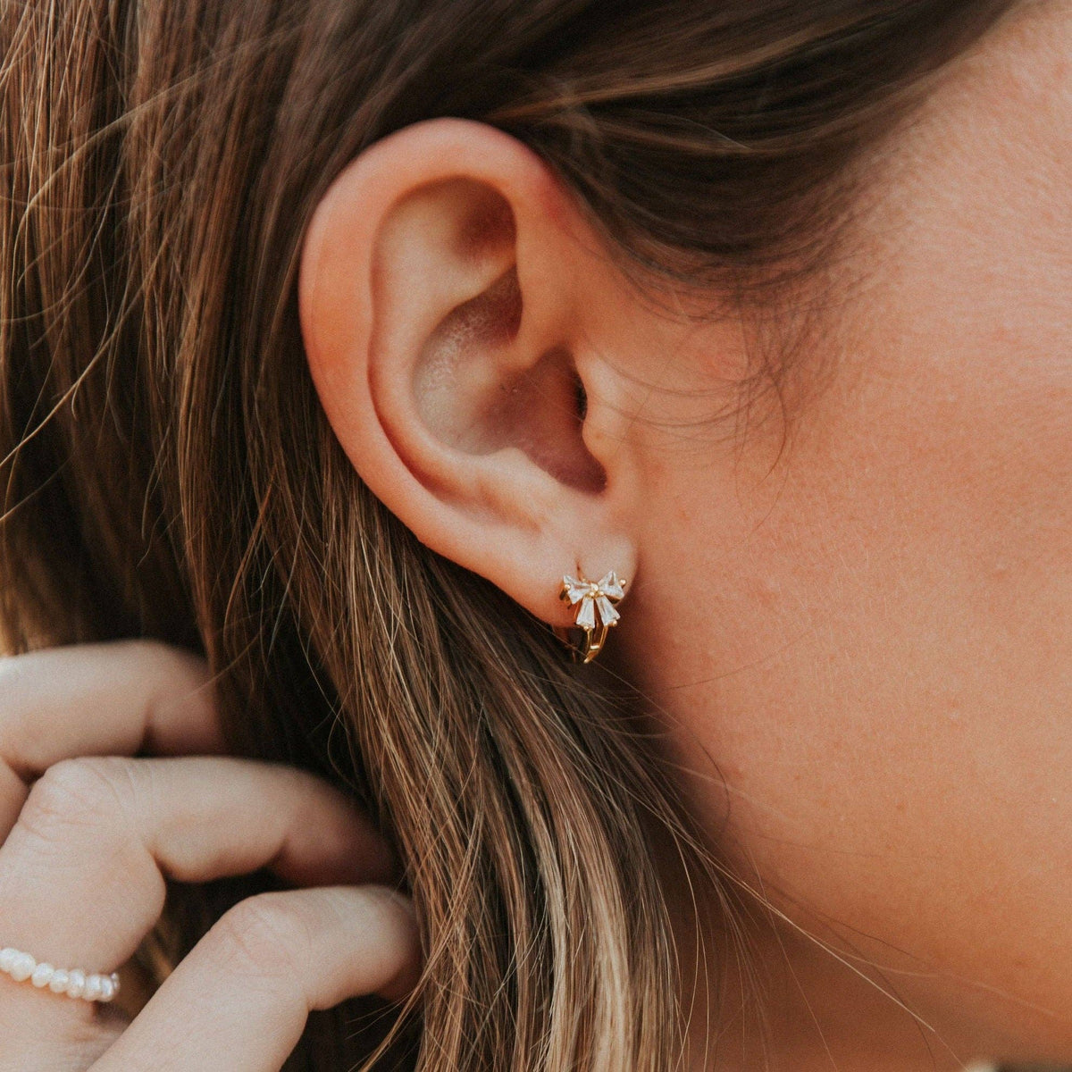 Lucy Diamond Bow Hoops Gold or Silver by Mauve