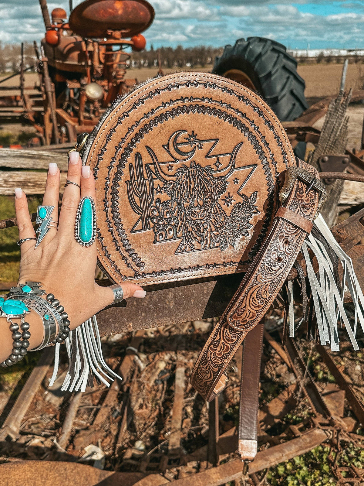 The Bucking Leather Tooled Canteen a Haute Southern Hyde