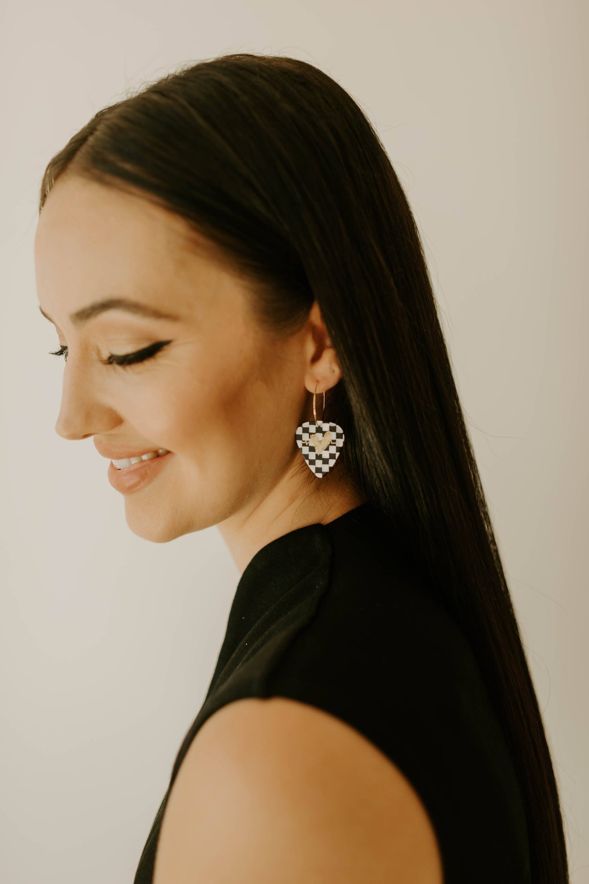 Checkerboard Single Guitar Pick Hoop Earrings Groupie Love