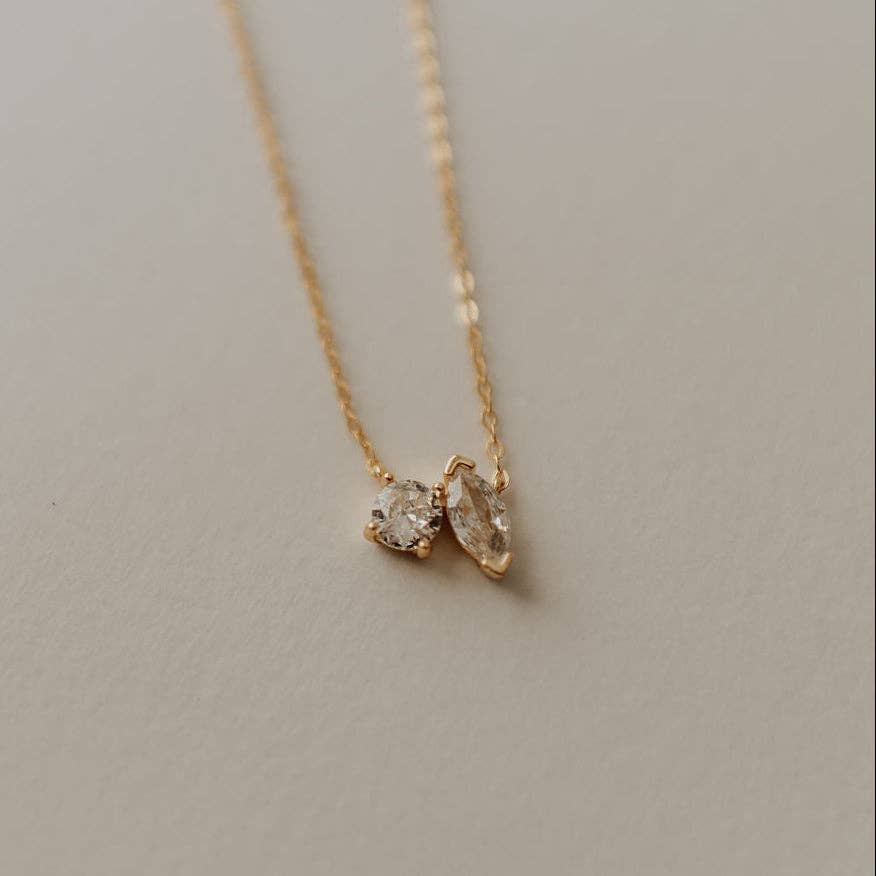 Sloane Two Stone Diamond Necklace Gold or Silver by Mauve