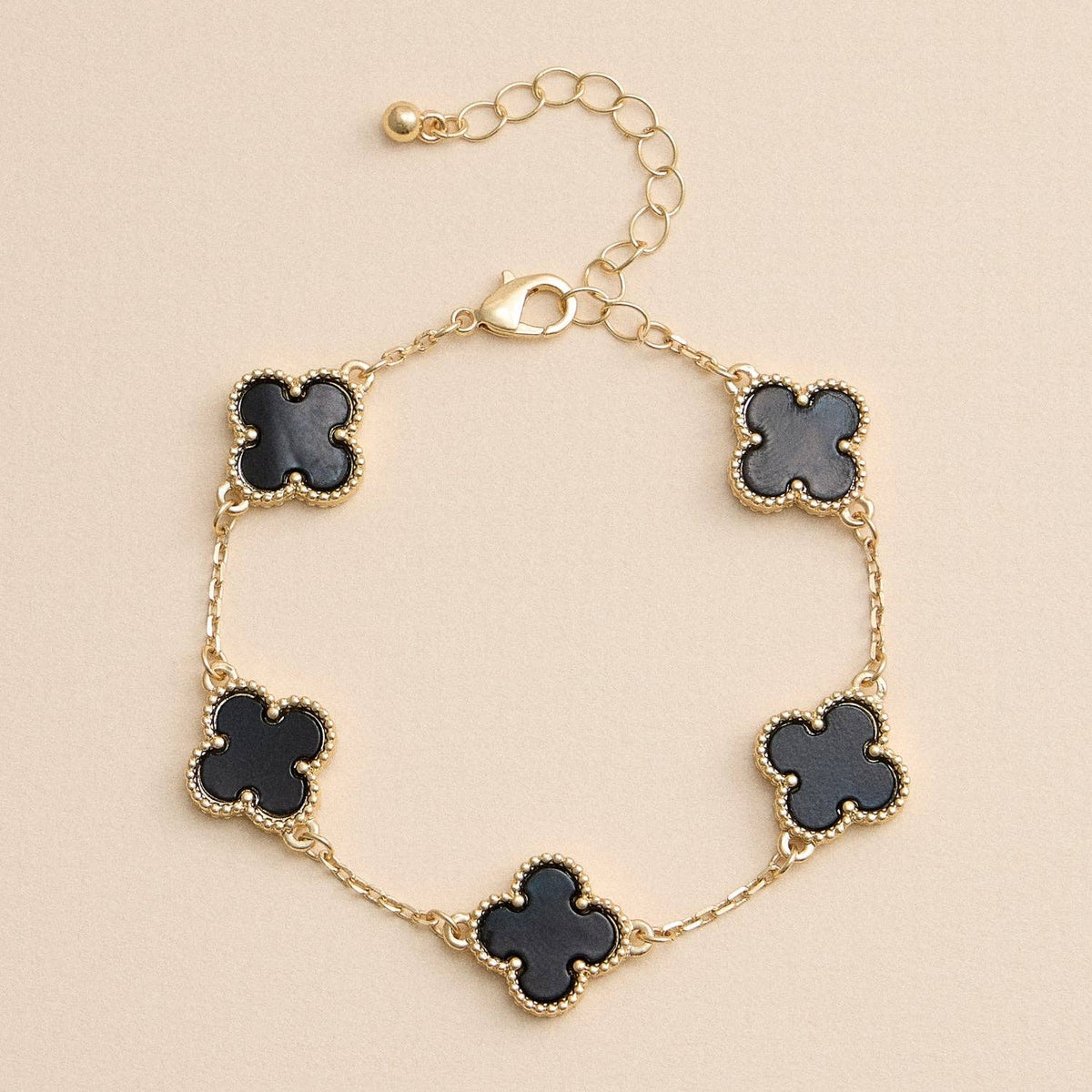 Colorful Shell Charm Bracelet with Gold Detailing: Black