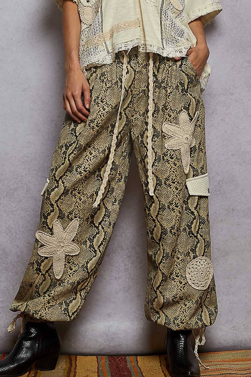 POL Pleat Detail Floral Patchwork Cargo Jogger Pants