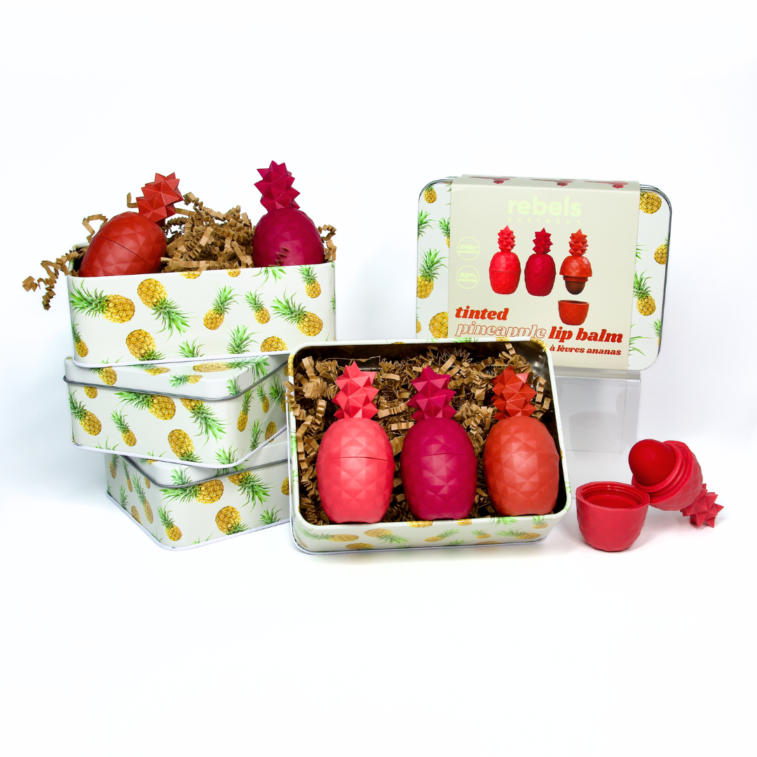 Gift Set 3 Pack Tinted Lip Balm Pineapple Reusable Tin by Rebels Refinery