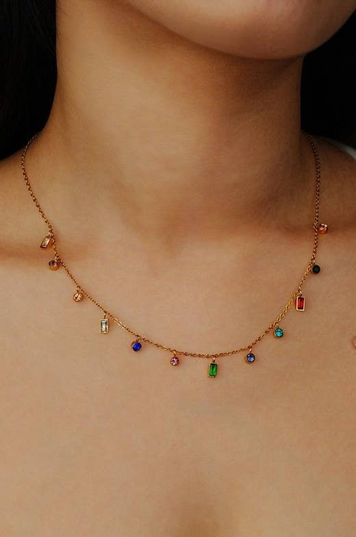Rainbow Stone Dangle Necklace