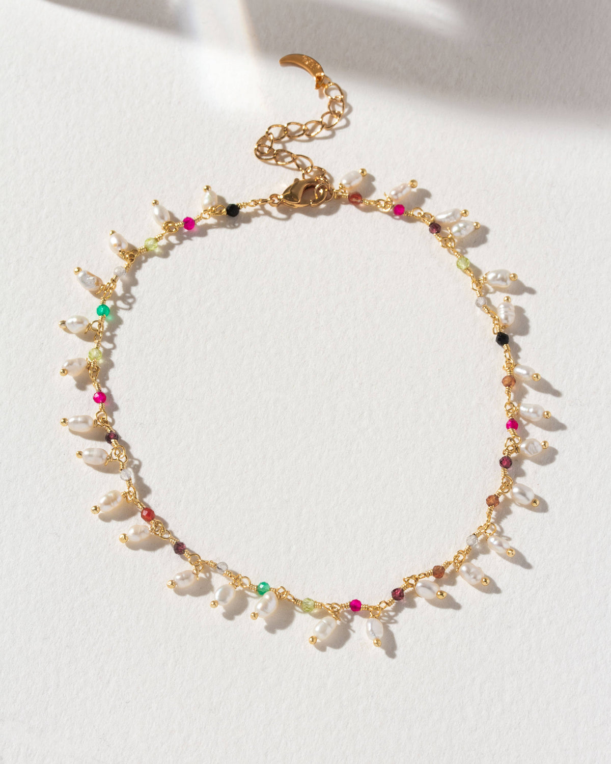 Luna Norte Go Barefoot Anklet- Genuine Multistone & Pearl