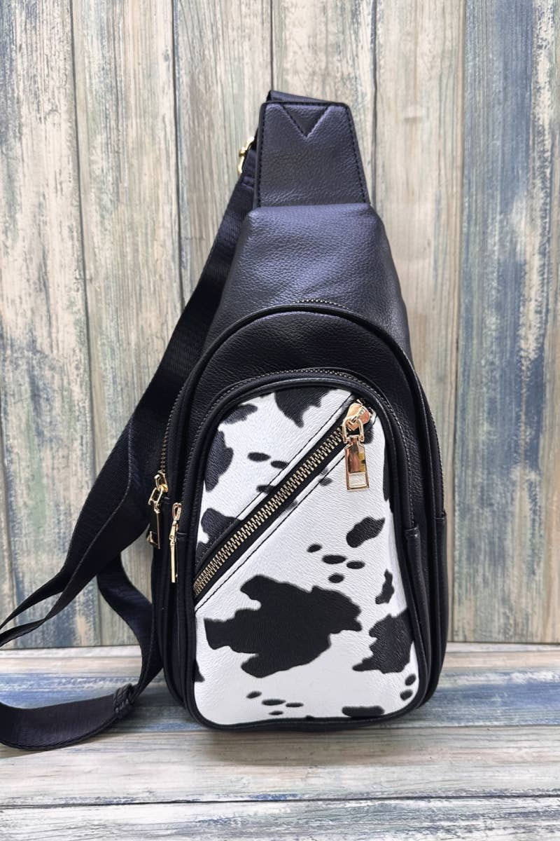 Cow Print Crossbody Sling bag Desheng Enterprise (Black)