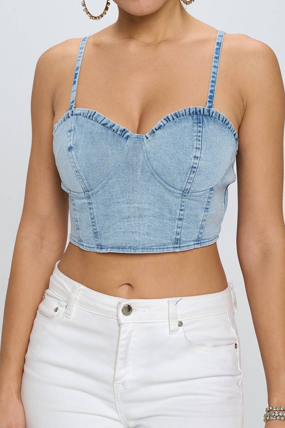 Denim Zipper Back Cropped Cami Top OhYes Fashion (Denim)