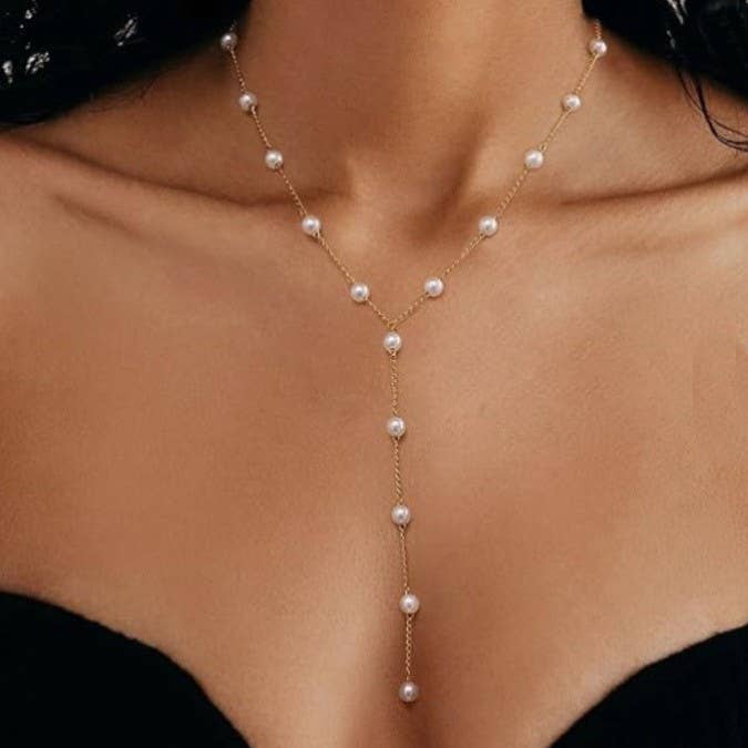18K STAINLESS STEEL TARNISH FREE PEARL Y NECKLACE