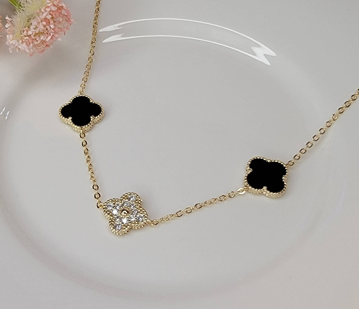 3 pieces charm four leaf clover necklace Crystal Works by Betty Oh (Black)