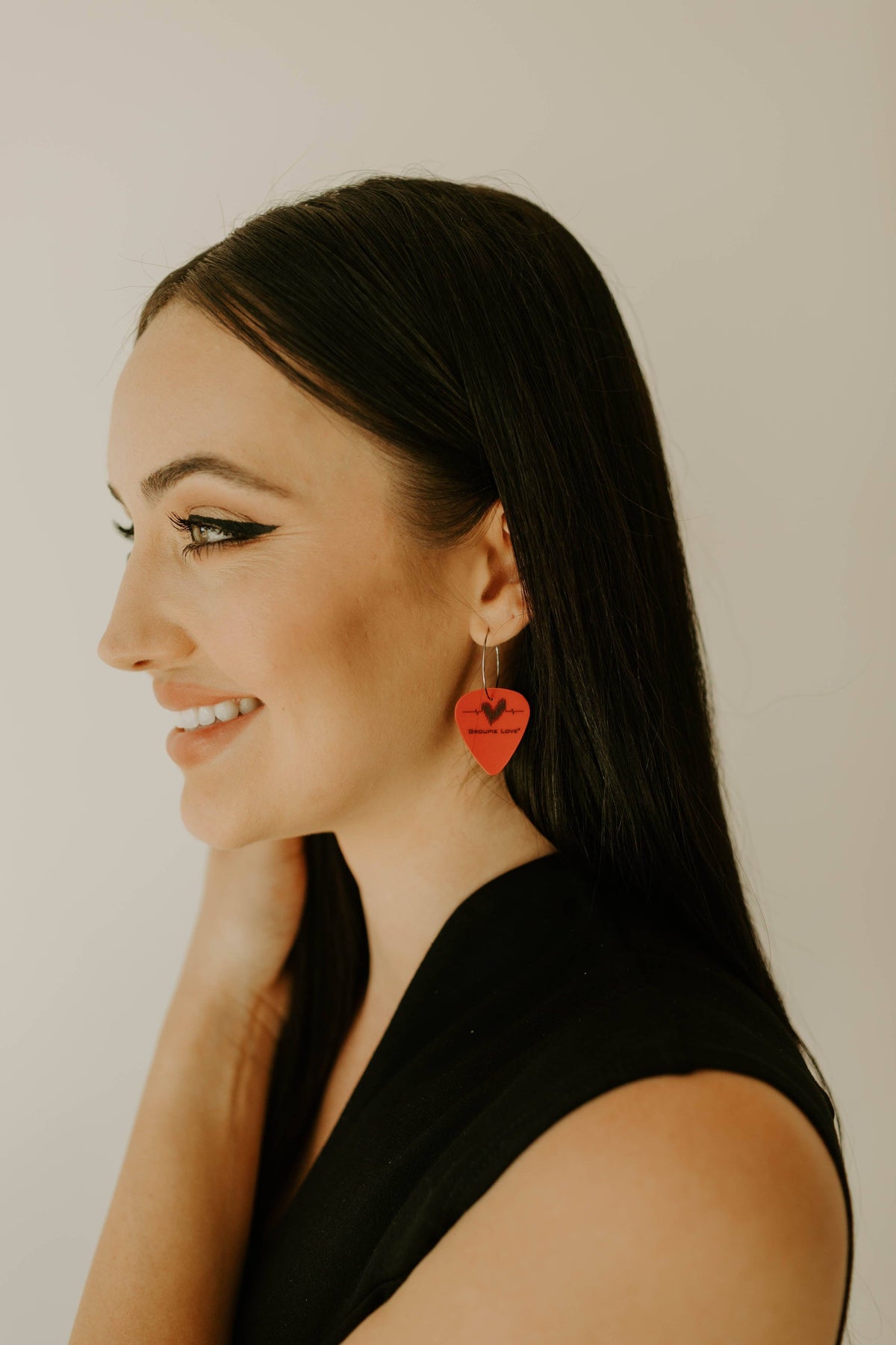14K Gold Filled Red Single Guitar Pick Earrings Groupie Love