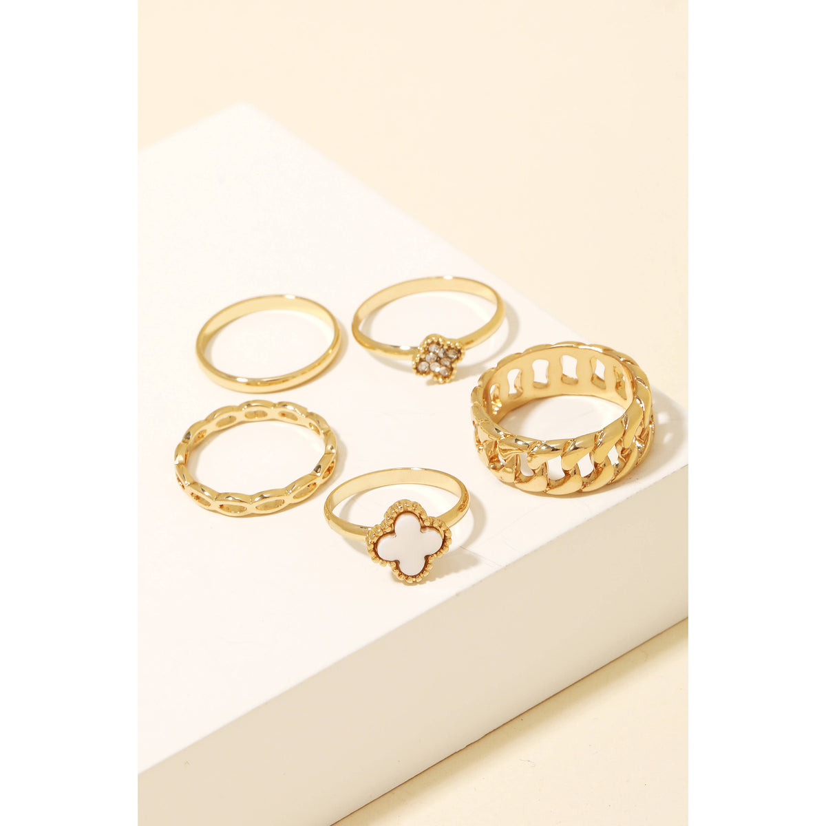 Mixed Metallic Chain Clover Band Rings Anarchy Street