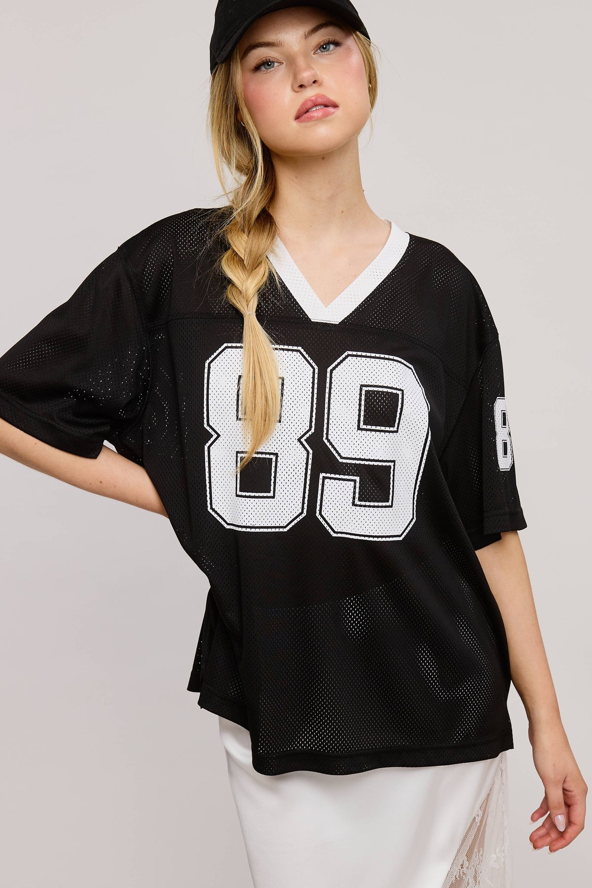 V Neck Sporty Jersey Shirt Top With Printed Number 89