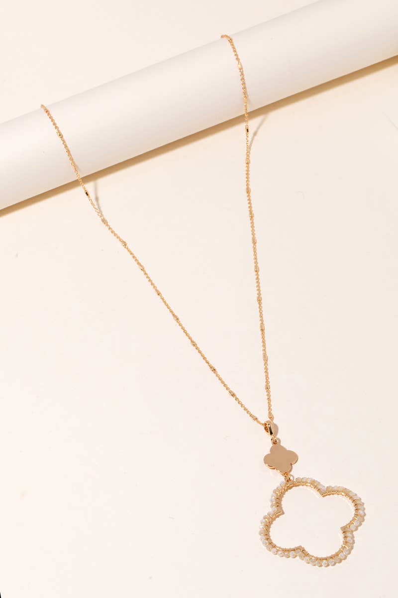 Beaded Clover Pendant Long Chain Necklace Anarchy Street (White)