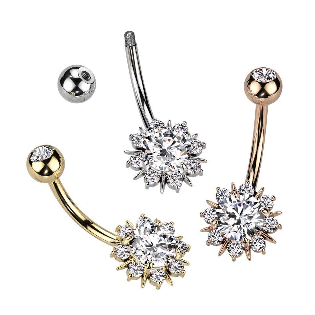Gold Flower Belly Button Piercing 14G 9.5mm Surgical Steel (Rose Gold)